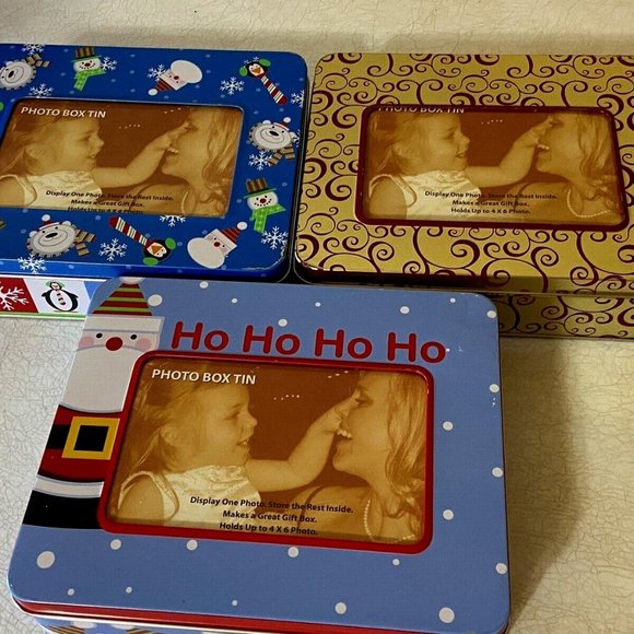 Christmas/Holiday Photo Box Tins, Fits 4x6 Photo (Pre-owned/Good Cond), Set of 3 - Picture 1 of 6